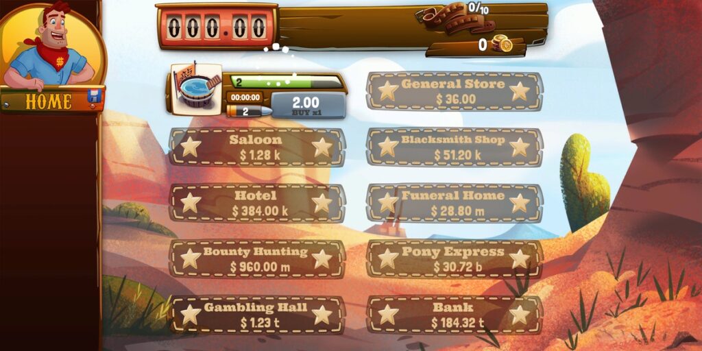 Idle Tycoon: Wild West Clicker Game – Tap for Cash Unity Source Code screenshot