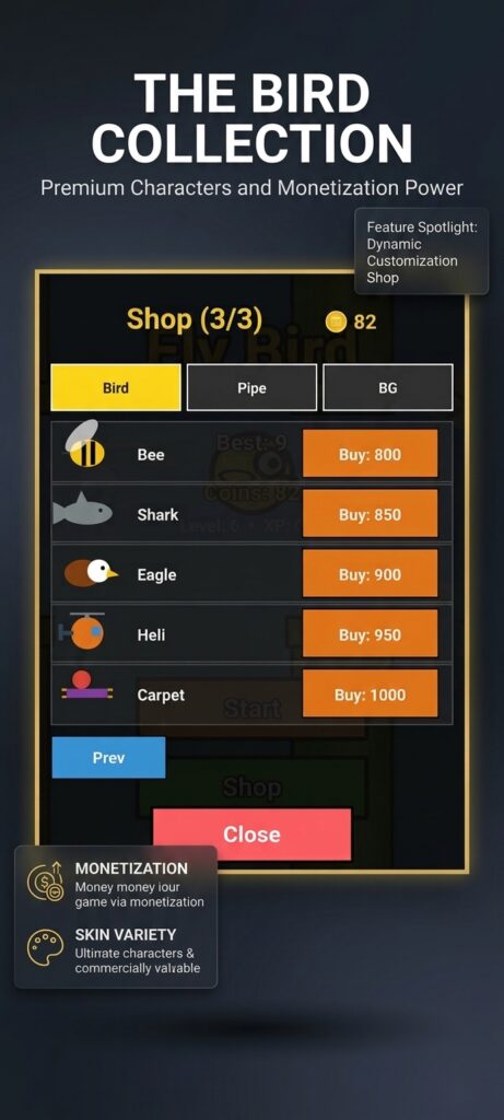 Fly Bird – Arcade Game (HTML5 / Javascript) Source Code screenshot